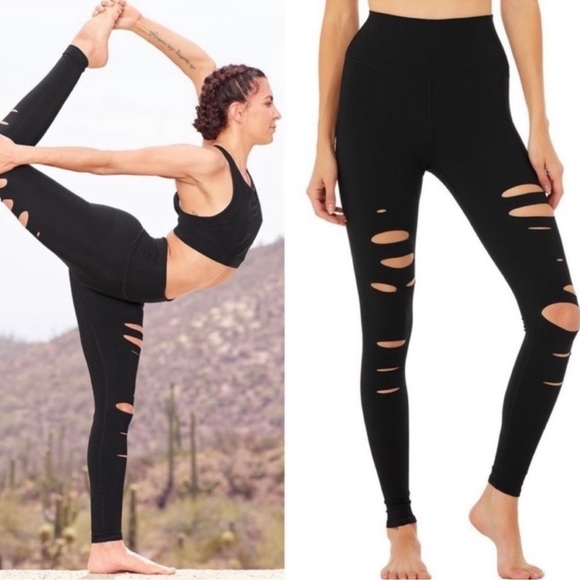 Alo Dark Gray High-Waist Ripped Warrior Legging / small - Picture 1 of 13